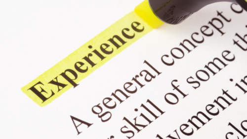 Document with the word experience highlighted